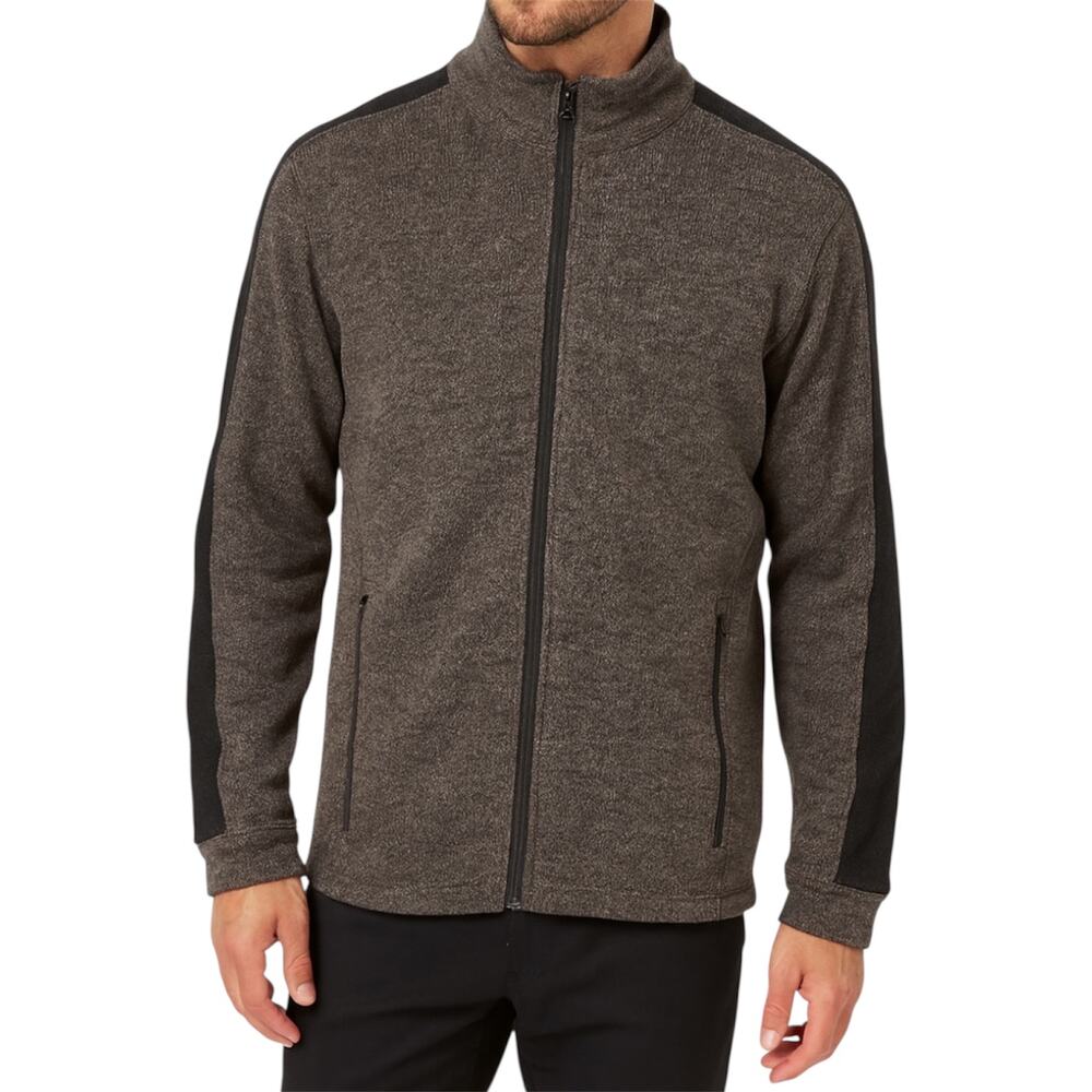 Ibex Full Zip Sweater Jacket Mock Neck Logo Colorblock Brown Gray Large